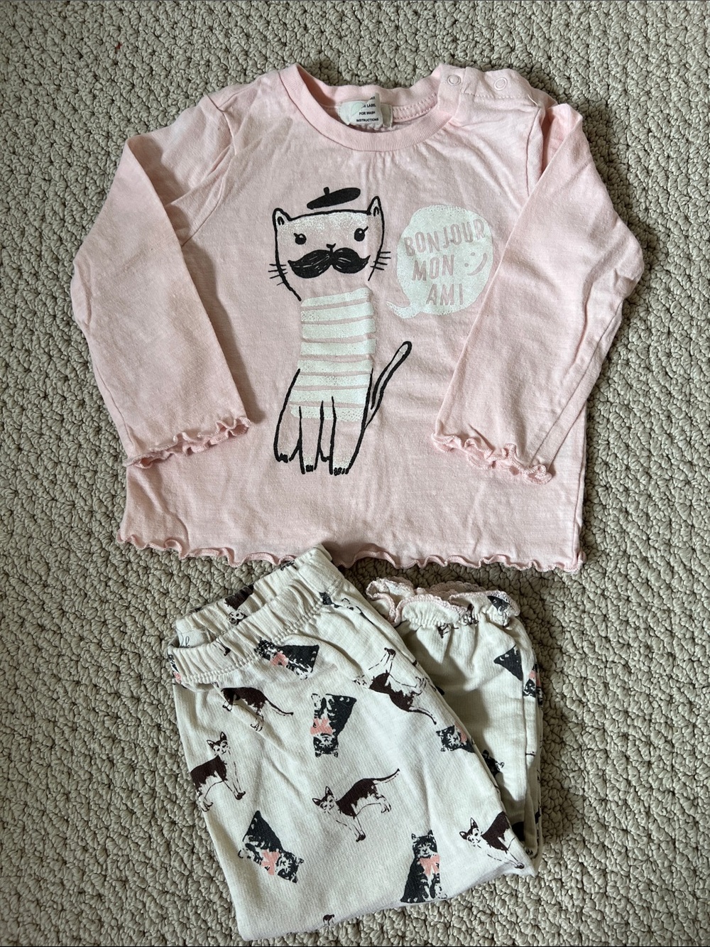 Peek Pink and Cream Cat Graphic Long-Sleeve Set